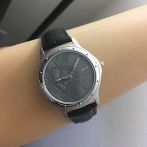 Natural Muonionalusta Meteorite Watch 30mm Dial Leather Strap Case Unisex